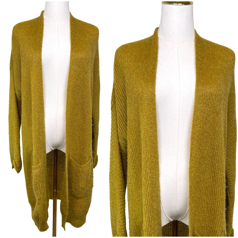 La Fee Maraboutee Longline Duster Cardigan Sweater Womens 3 Yellow Fuzzy